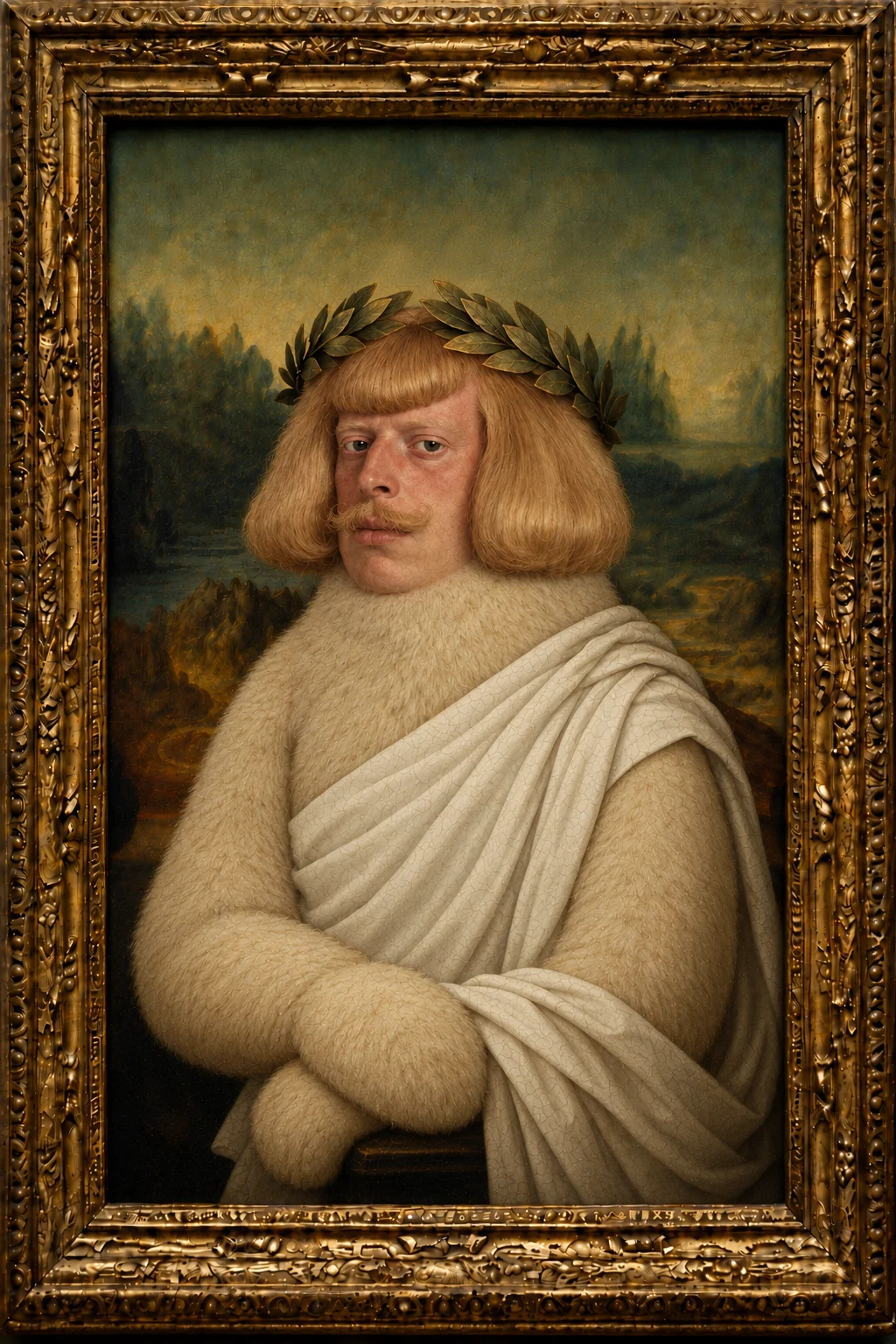 Jeanrippa with laurel crown in an ornate golden frame