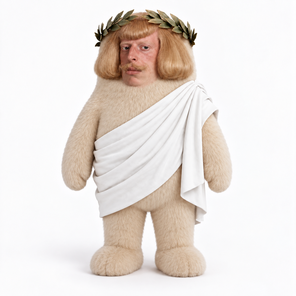 Jeanrippa wearing a laurel wreath and a white toga